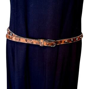 Real Calf Hide Leopard Print Leather Belt with Crystals Size L